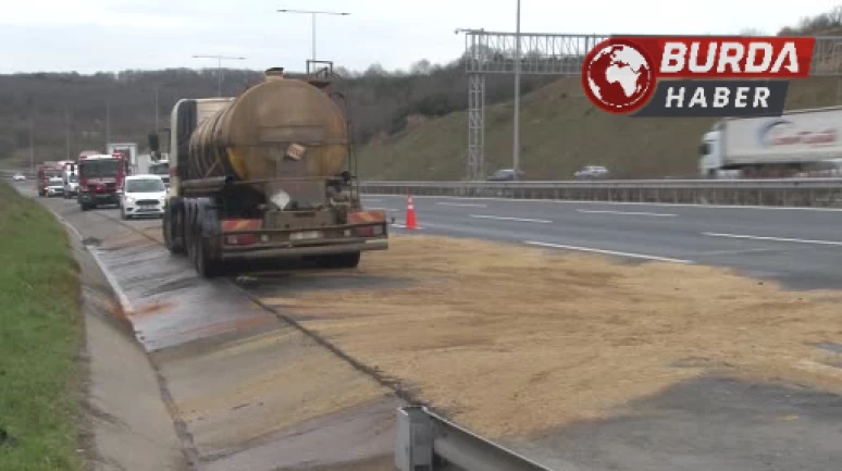 Tankerden otoyola yayılan kimyasal madde ekipleri harekete geçirdi